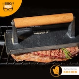thumbnail of BBQ-Nerd® Fleischpresse aus Gusseisen mit Holzgriff - 18 cm rund ? Fleischbeschwerer Burgereisen Grillpresse ? Grillgewicht für BBQ Fleisch