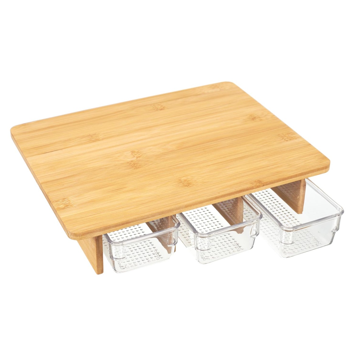Tábua de corte de bambu com 3 recipientes removíveis – Castanho