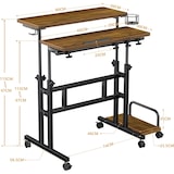 thumbnail of höhenverstellbarer Sitz-Steh Schreibtisch 80x60cm, Stehpult, drehbar, Mobiler Stehtisch mit neigbar Tischplatte, Braun