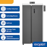 thumbnail of Exquisit Side-by-Side Kühlschrank mit Gefrierfach, 442 Liter, No-Frost, LED-Display, leise 39 dB, Griffmulde, 90 cm Breite, SBS46-040E anthrazit