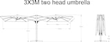 thumbnail of METRO Professional Gastro Dubbele Parasol, Aluminium / Polyester, 3 x 3 m, zwengelopeningsysteem, waterafstotend, rood / grijs