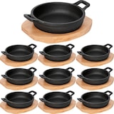 thumbnail of 10x WAS Germany Servierpfanne mit Holzuntersetzer und zwei Seitengriffen Ø 13 cm Gusseisen