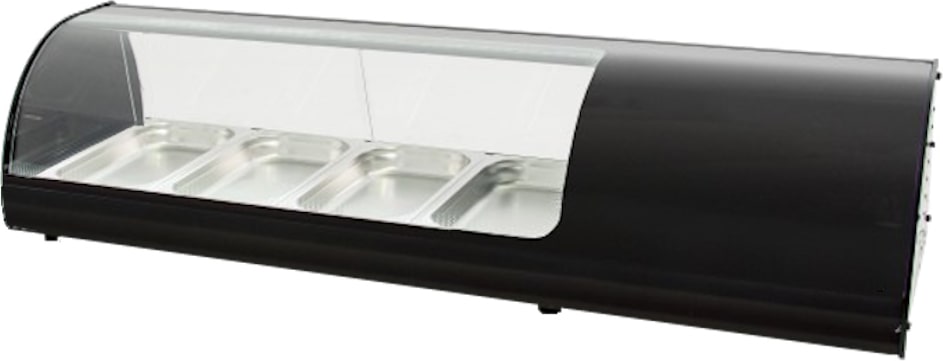 Gekühlte tapas-vitrine mit 4 gn 1/3 gebogenes glas - 1105x400x285 mm - 160 W 230/1V - 13C42114 Eurast