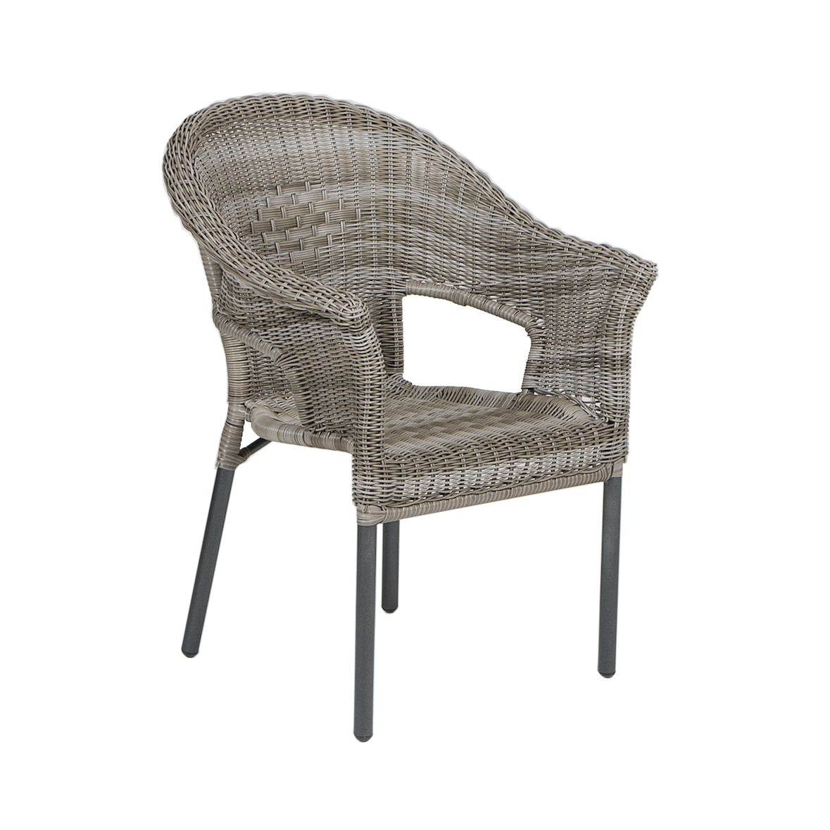 Sillón de exterior de aluminio y ratán sintético color gris, Apilable, Diseño rústico, Tamaño: 62x66x86 cm