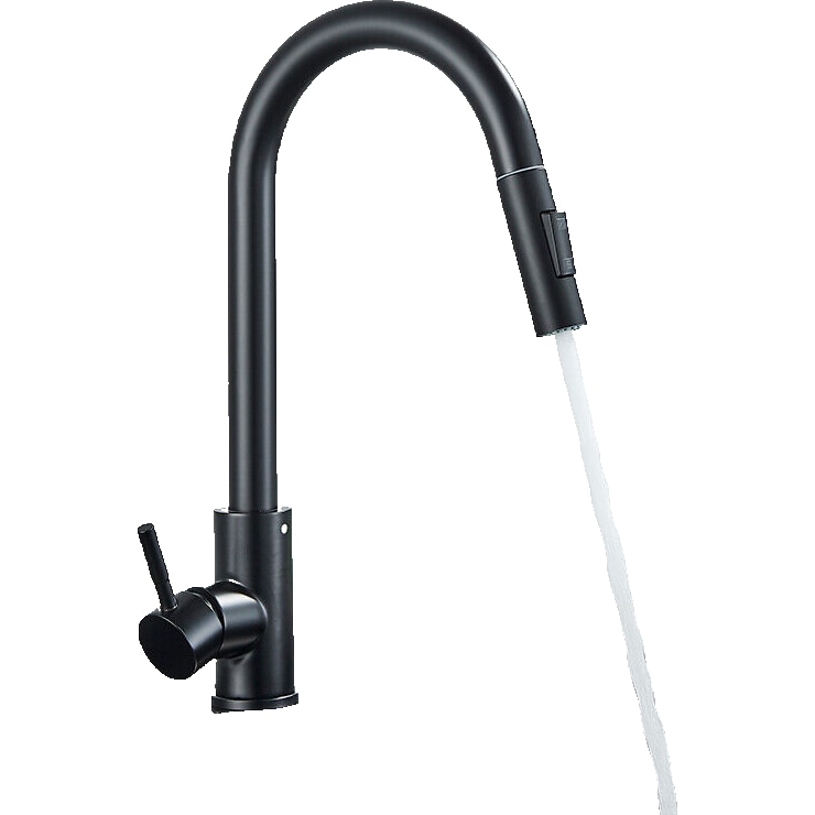 JANA | Torneira de cozinha extraível de aço inox premium preto mate | Torneira misturadora arco alto | T gastro alta pressão 360° giratória 2 conexões