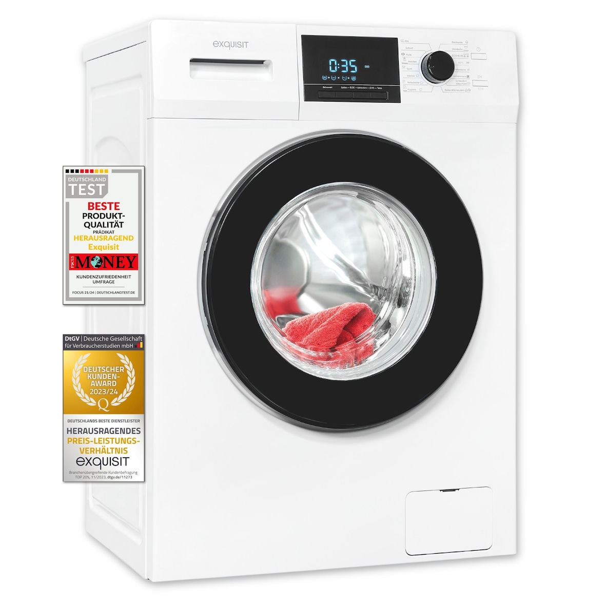 Exquisit Waschmaschine WA9214-340A weiss | 9 kg Fassungsvermögen | Energieeffizienzklasse A | 16 Waschprogramme | Kindersicherung | Startzeitvorwahl