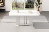 thumbnail of Ausziehbarer Esstisch 160x80x75 cm MDF Weiß+Silber mit Stauraum an Tischbeinen, klassisches Design, pflegeleichte Oberfläche, für 4 bis 6 Personen