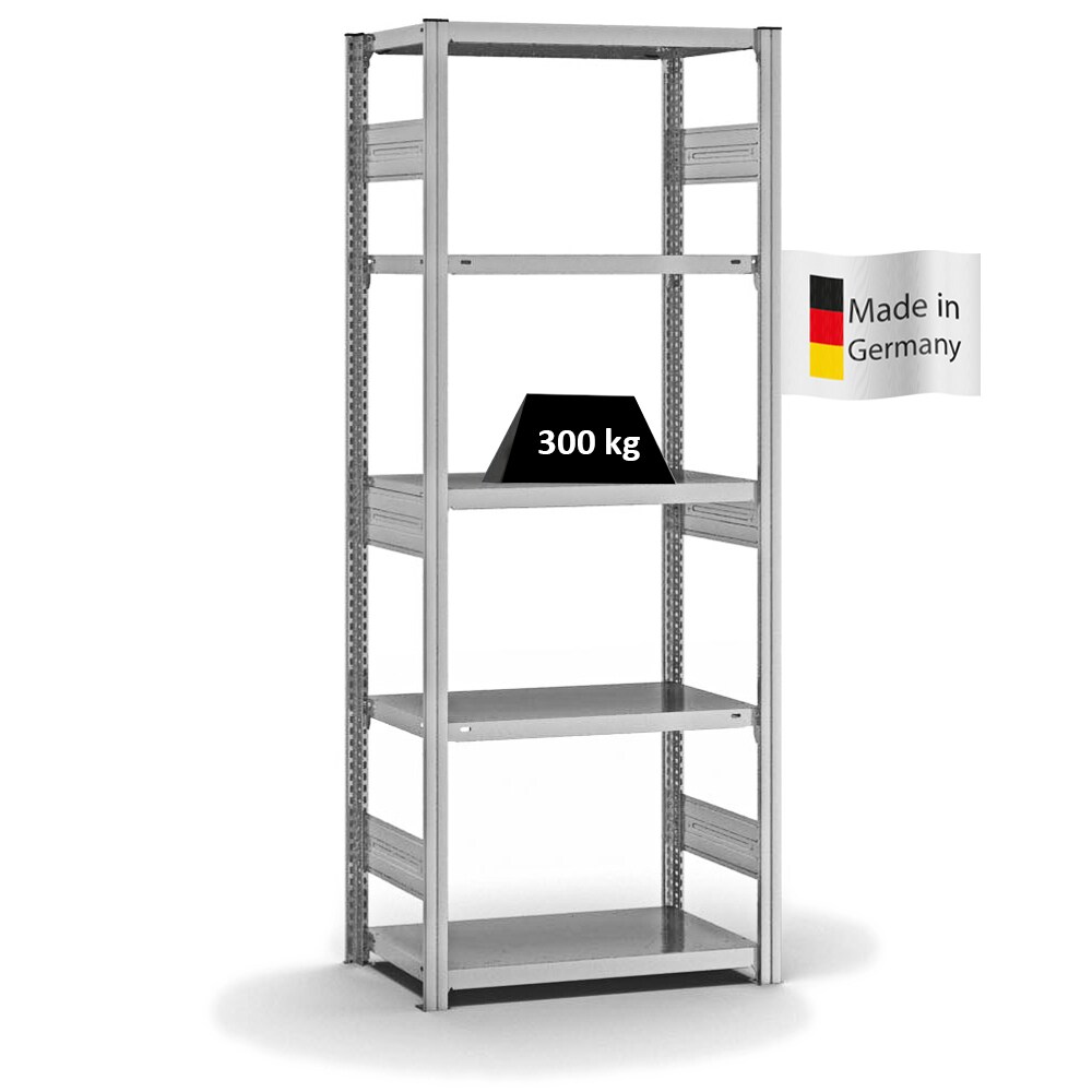 PROREGAL Fachbodenregal Stecksystem | Grundregal | HxBxT 200x75x40cm | 5 Ebenen | Fachlast 315 kg | Beidseitig nutzbar | Verzinkt