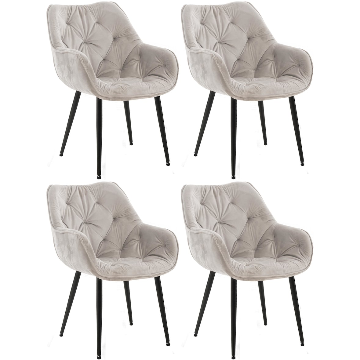 CHEFGASTRO 4er-Set Esszimmerstuhl BOSTON Samt HxBxT 83x58x62cm Samt Grau Küchenstuhl