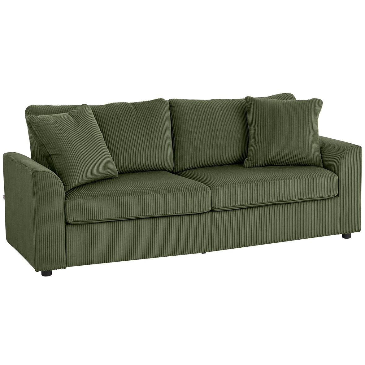 HOMCOM sofá de 3 plazas sofá de salón 212x80x88 cm tapizado en pana con 2 almohadas reposabrazos y cojín de muelles diseño moderno verde