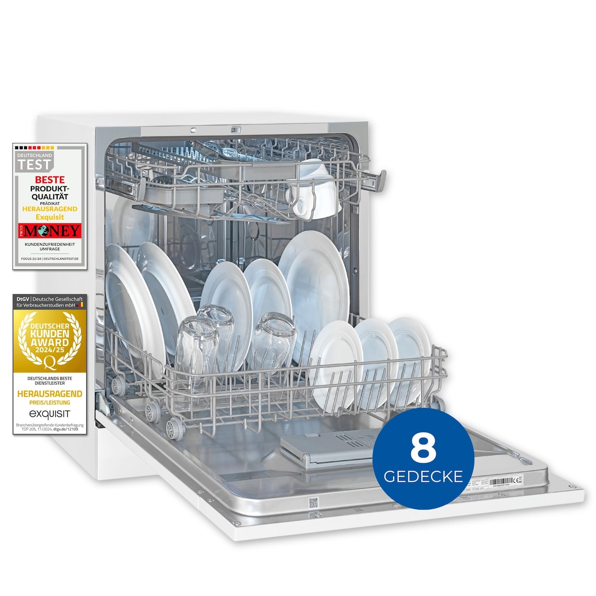 Exquisit Mini-Geschirrspüler, Tischspülmaschine, 55 cm breit, spülmaschine klein, ECO-Modus, GSP5508-030D weiss