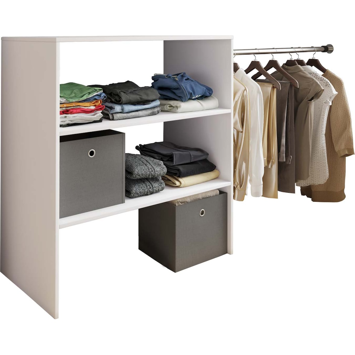 Dacho1 Kleiderschrank Regal mit 1x Kleiderstange 3 Ablagen weiß.