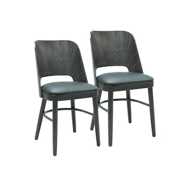 METRO PROFESSIONAL Silla de restaurante tapizada Iselvia, juego de 2, madera de haya, wengé/negro