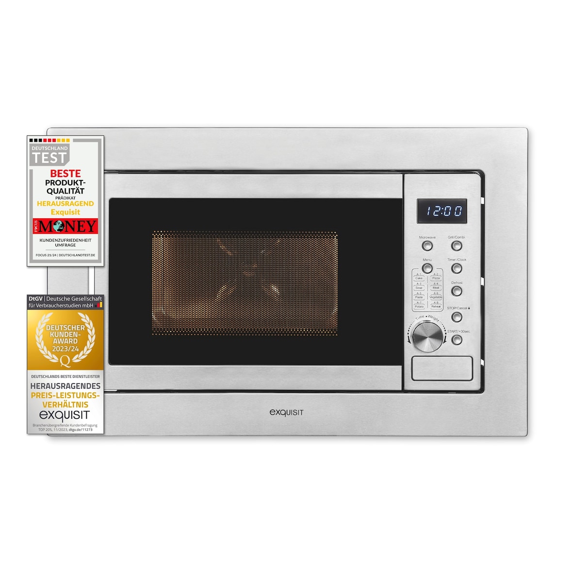 Exquisit Einbau-Mikrowelle EMW20-DG-020 inox | Grill | max. 1000 W | Garraum 20 l | Edelstahl Front