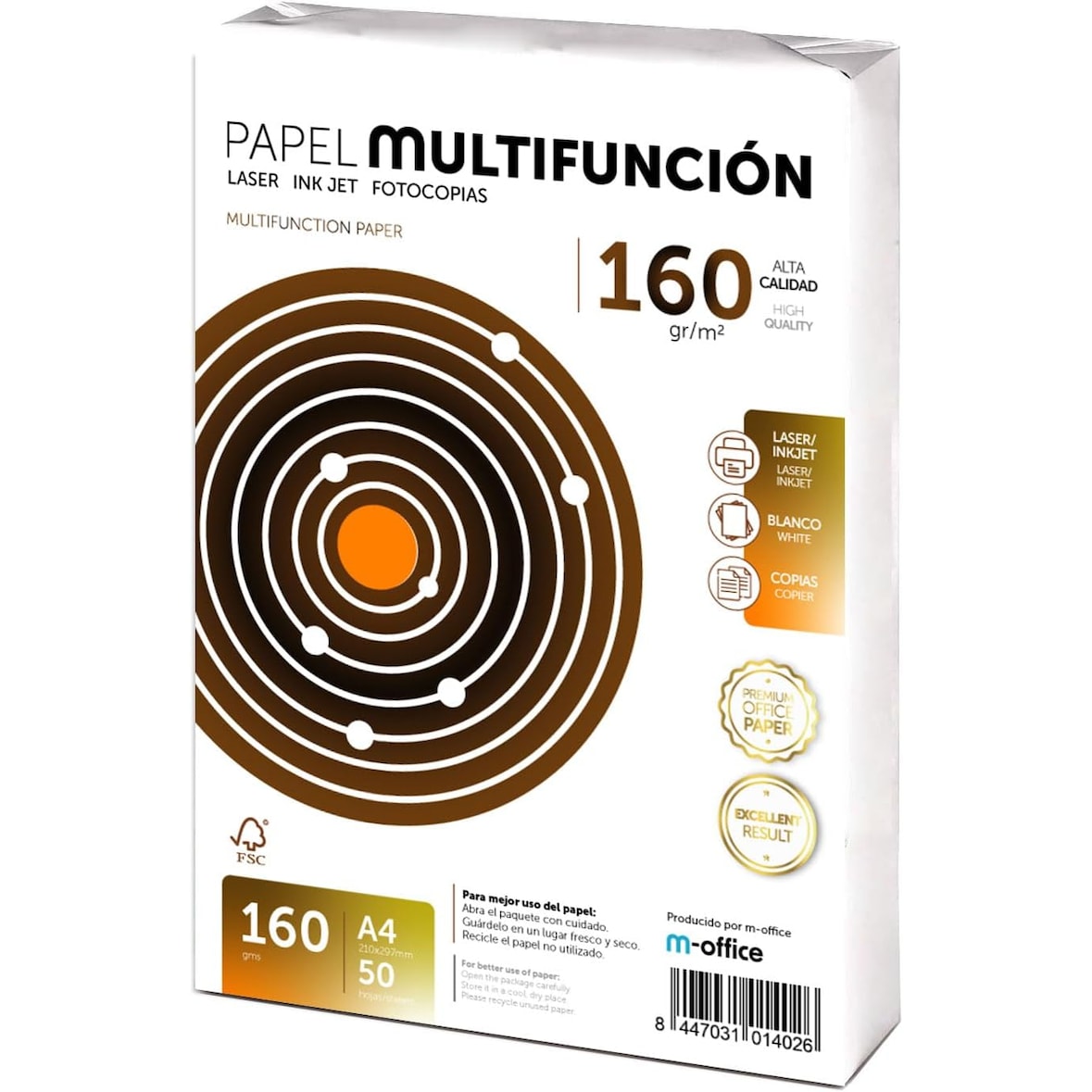 Folios A4 160gr 50 hojas, Papel Multiusos para Impresora, Folios para Impresoras Laser y de Inyección, Fotocopiadora, Fax, Paquete folios. m-office