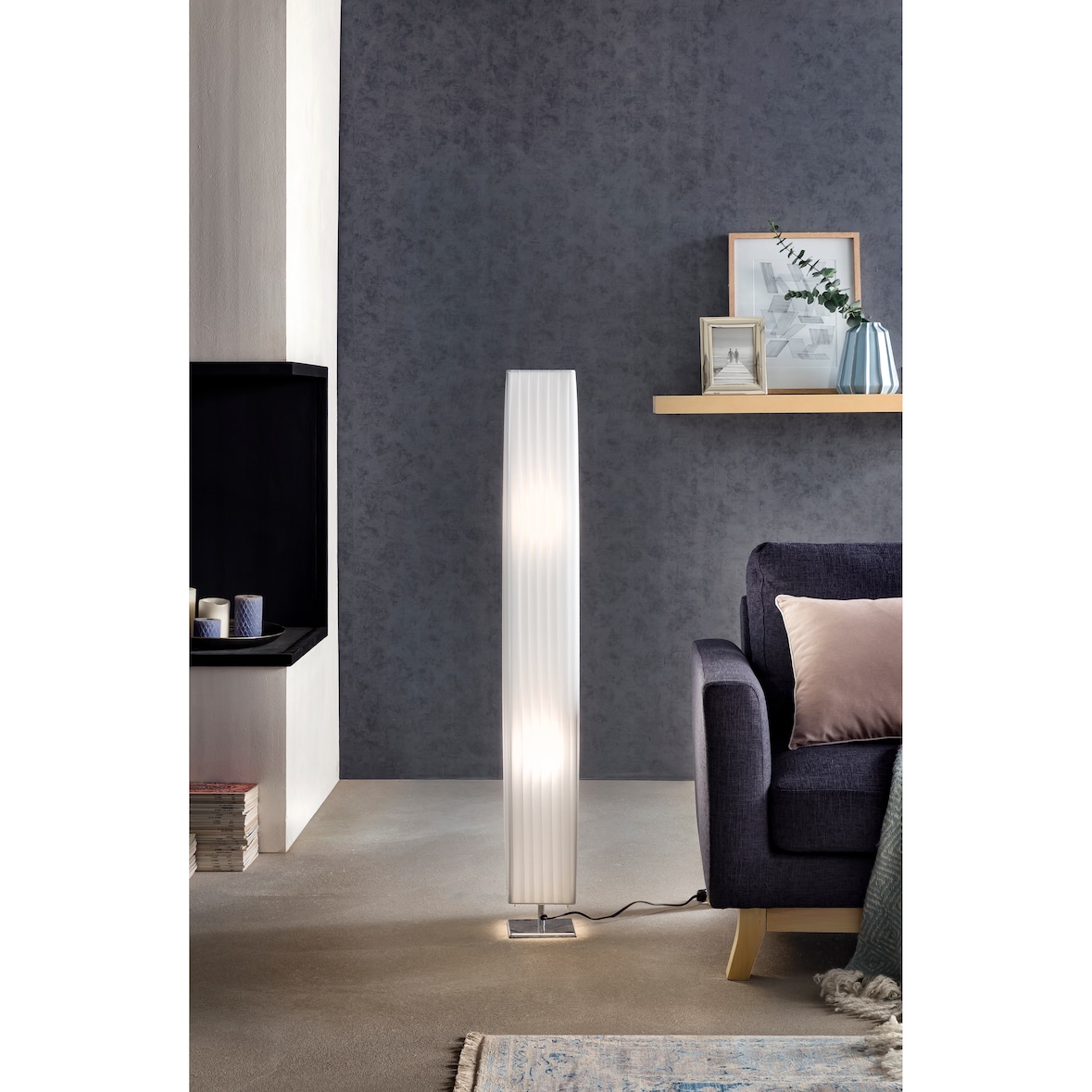 SalesFever lámpara de pie 120 cm cuadrada | pantalla de látex plisado | metal cromado | AN 15 x F 15 x AL 120 cm | blanca