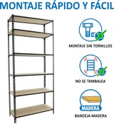 thumbnail of SimonRack Estantería Metálica, 2500x1000x300 mm, 6 Alturas, Bandeja Madera, 150 kg de Punto Flexión, Antracita/Madera - Maderclick