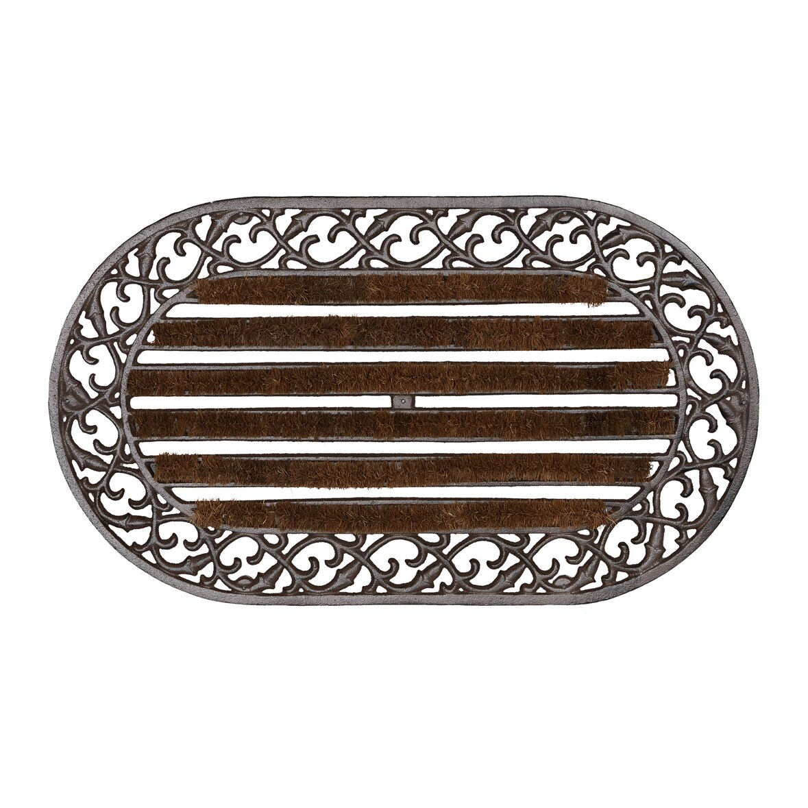 Relaxdays Fußabtreter Gusseisen mit Bürsten, HBT ca. 4 x 73 x 42 cm, Schuhabstreifer aus Metall im Jugendstil, bronze