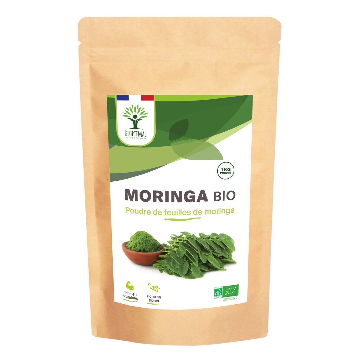 Moringa Bio - 100% Feuilles de Moringa Oleifera en Poudre - Glycémie - Origine Kenya - Conditionné en France - Vegan- Certifié Ecocert - 100g