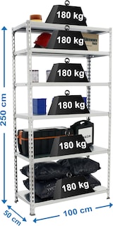 thumbnail of SimonRack Estantería Metálica, 2500x1000x500 mm, 6 Alturas, Bandeja Metal, 180 kg de Punto Flexión, Galvanizado - Simonclick