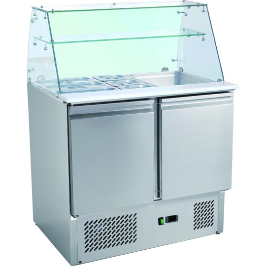 Saladette frigo 2 portes couvercle vitré inox