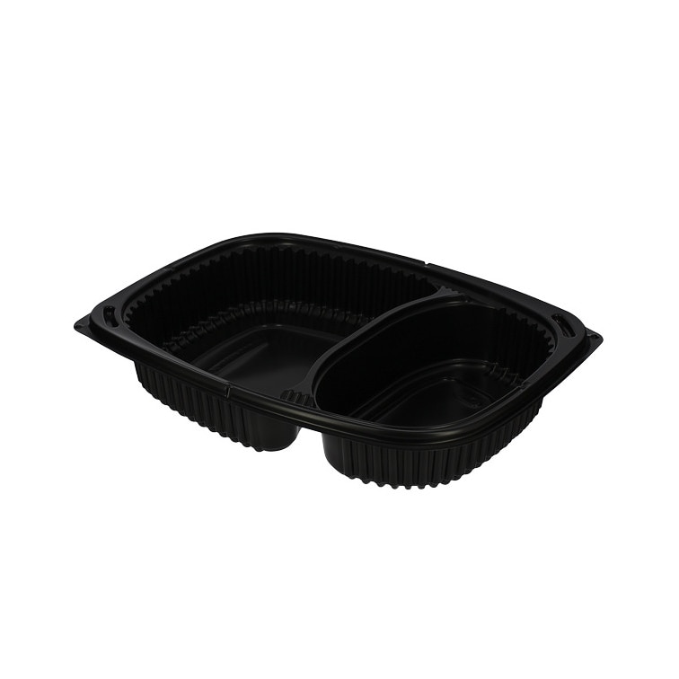 MONOUSO - Envase de Plástico PP Reutilizable Negro 2C 1250ml 25,5x18,9x4,5cm (40 Uds)