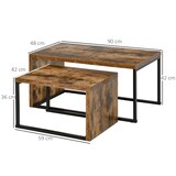 thumbnail of Juego 2 Mesas de Centro Mesitas de Café con Patas de Metal Estilo Industrial para Salón Comedor Sala de Estar 90x48x42 cm y 59x42x36 cm Marrón Rústico