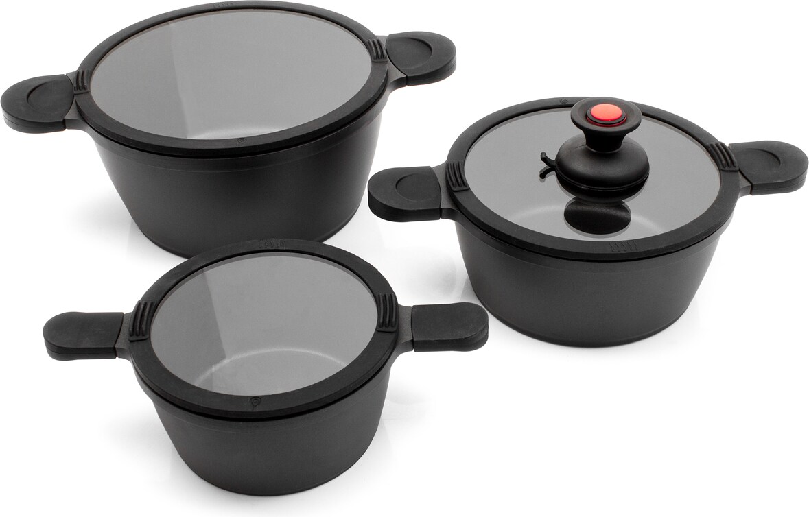 Karcher Topfset Toni aus Aluguss – Induktionstöpfe mit Glasdeckel und praktischem Sauggriff – 7-teilig