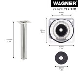thumbnail of WAGNER Möbelbein CLASSIC RETRO - Ø 30 x 200 mm, Anschraubplatte 60 x 60 mm, Gewinde Ø 10 mm, Stahl verchromt - 12152001
