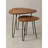 thumbnail of Design Satztisch WL5.659 Sheesham Metall Beistelltisch 2er Set Klein, Couchtisch Set 2 Holz Tische, Massivholz Wohnzimmertisch Metallgestell,