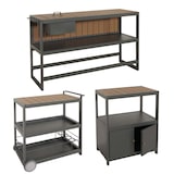 thumbnail of Aluminium Outdoor-Küche 3-teilig HWC-M64, Außenküche Garten Servierwagen Eiskübel Schrank ~ anthrazit, helle Holzoptik