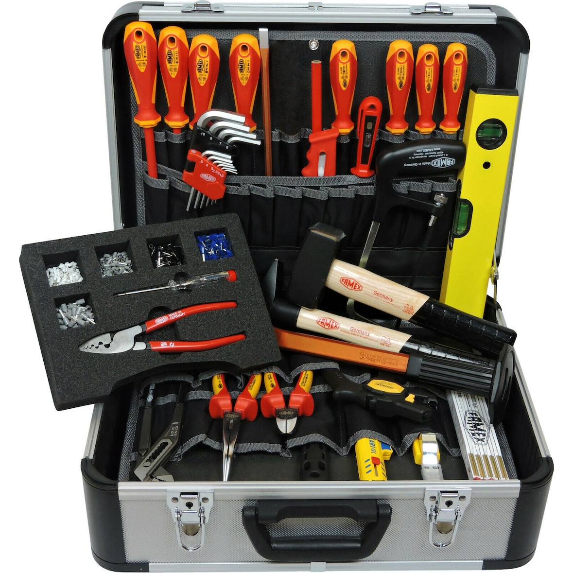 FAMEX 436-10 Elektriker Werkzeugkoffer mit Werkzeug Set - Profi Werkzeugkiste gefüllt - Top Qualität