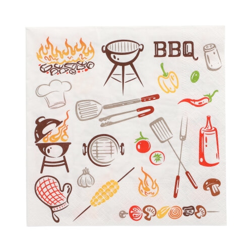 200 Servietten, 3-lagig 1/4-Falz 33 cm x 33 cm `Time for BBQ`
