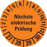 thumbnail of Dreifke® Prüfplakette Nächste elektrische Prüfung 27-30,orange,Dokufolie,Ø30mm,18 St/Bogen