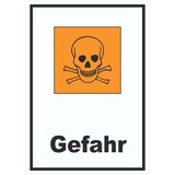 thumbnail of Schild Gefahrensymbol giftig Gefahr Totenkopf hochkant A4 Rückseite selbstklebend