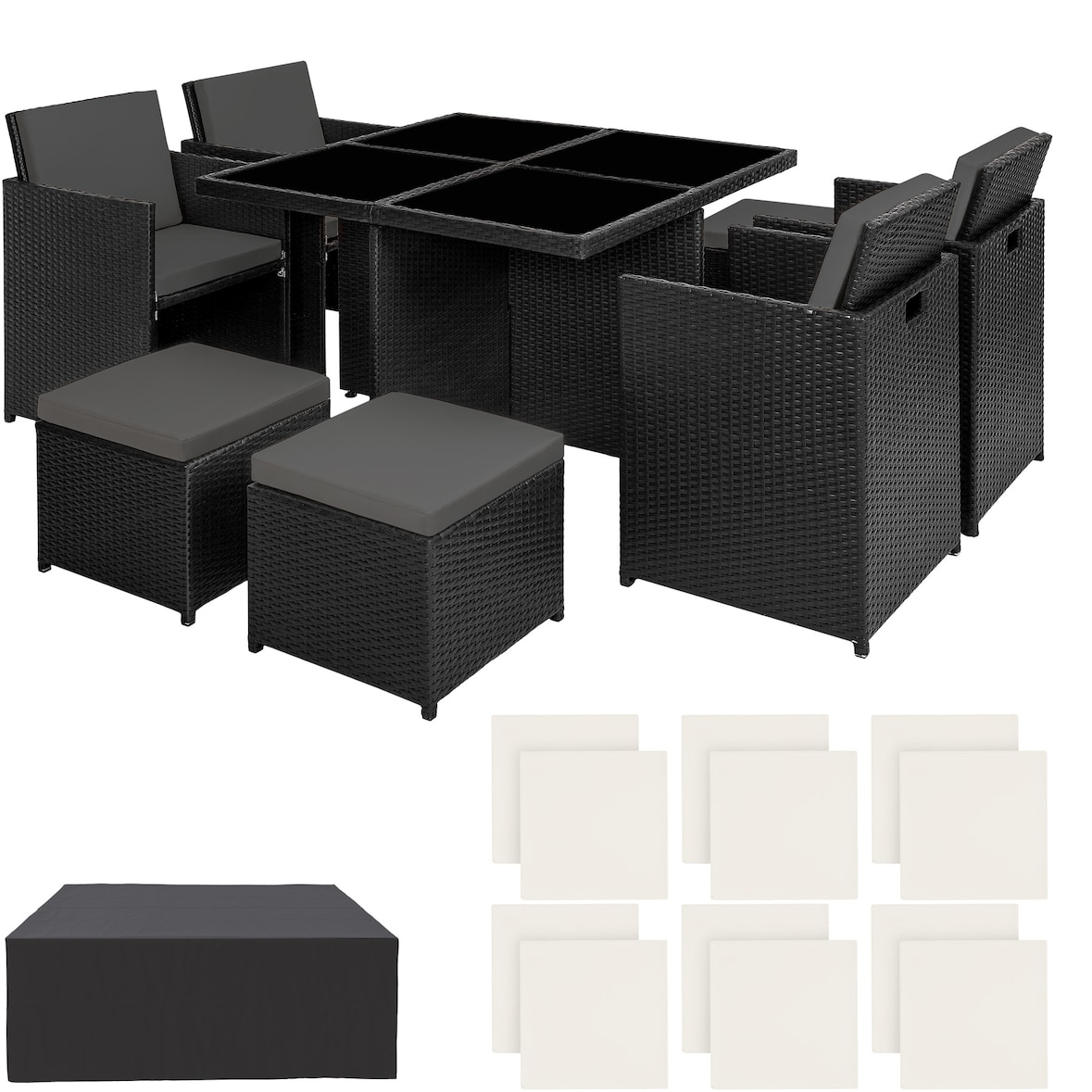 tectake Conjunto de ratán y aluminio Manhattan  negro - 403844