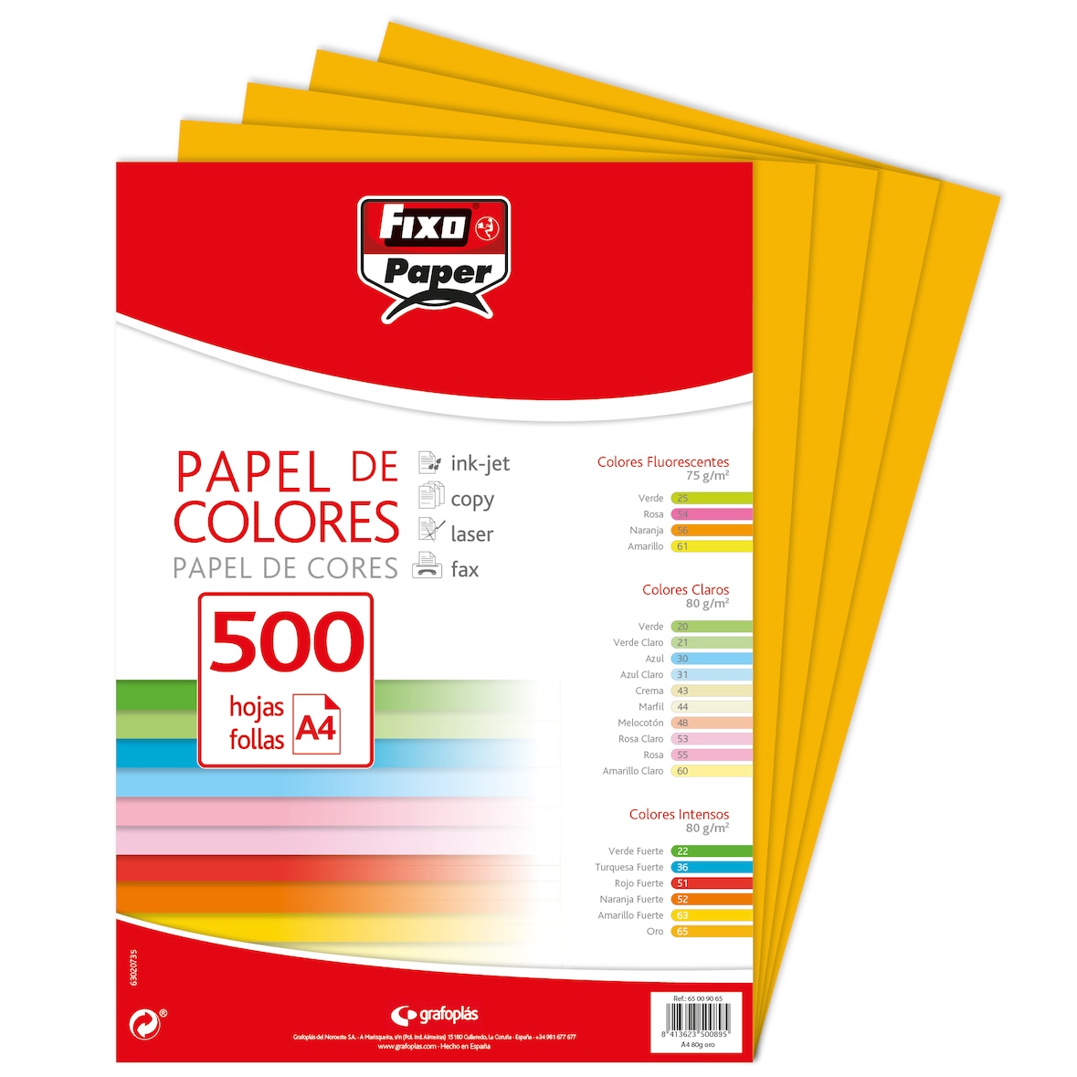Paquete 500 hojas Papel Colores A4 80g Oro