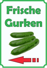 thumbnail of Frische Gurken Schild Hochkant mit Pfeil links A4 Rückseite selbstklebend