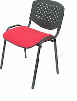thumbnail of Pétrola Conjunto de 4 cadeiras empilháveis, com estrutura preta Encosto em PVC preto e assento estofado em tecido ARAN vermelho