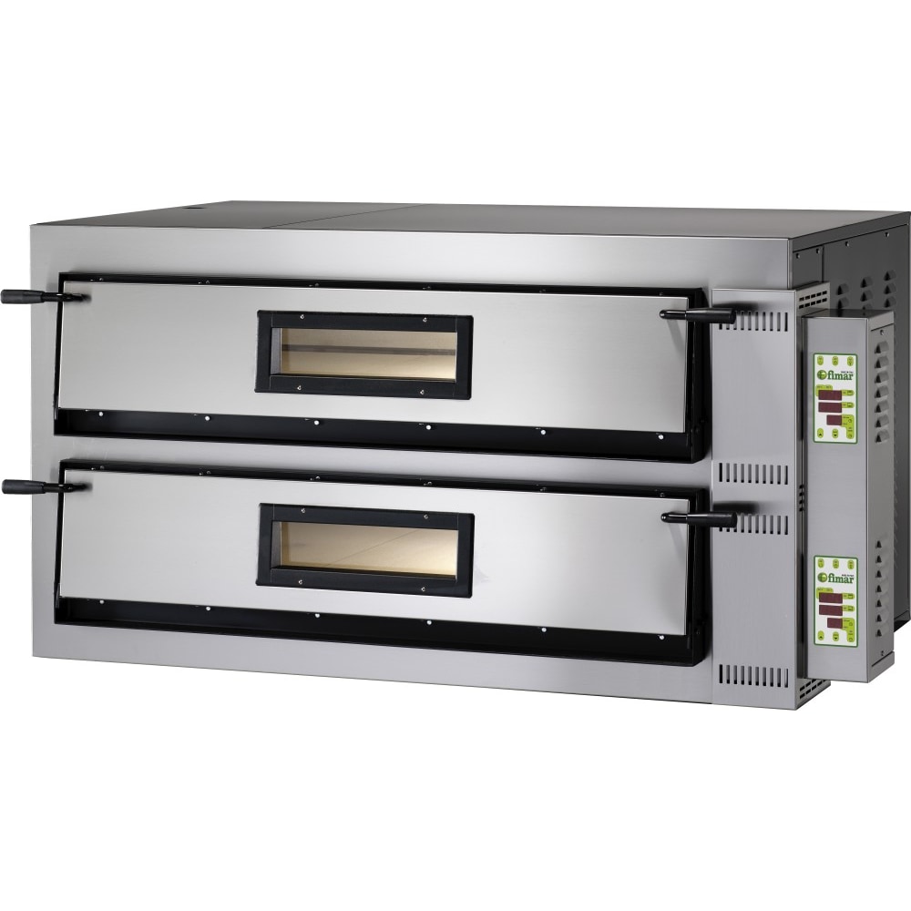 Forno pizza elettrico 2 camere da cm.108x72x14h, 4 termostati regolabili per suola e cielo, temperatura da +50° a +500°C, V.230/1 - mod.FMDW6+6/M