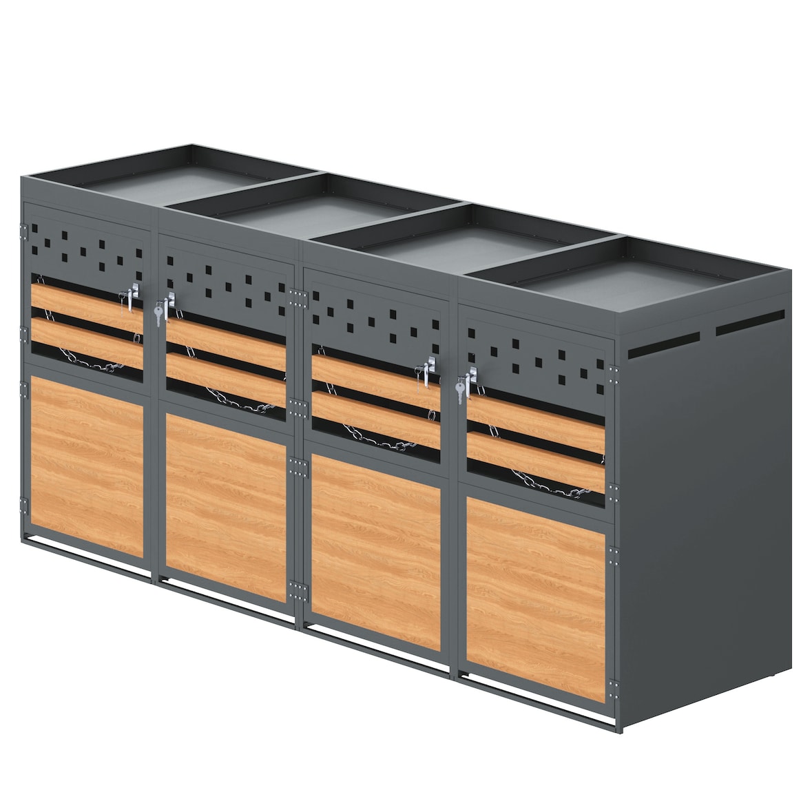 Merax Mülltonnenbox für 4x 240L Tonnen, 264 x 80 x 125 cm, verzinkter Stahl, Grau, Müllbox (keinen eingebauten Mülleimer)