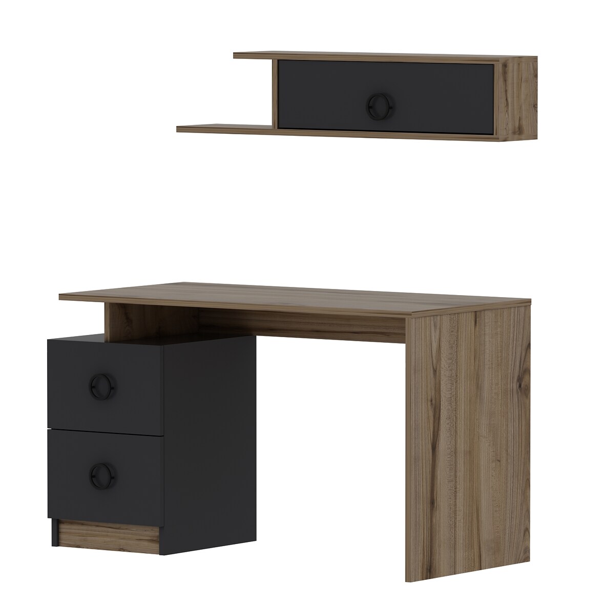 Schreibtisch Kompakt Anthrazit Walnuss 9758