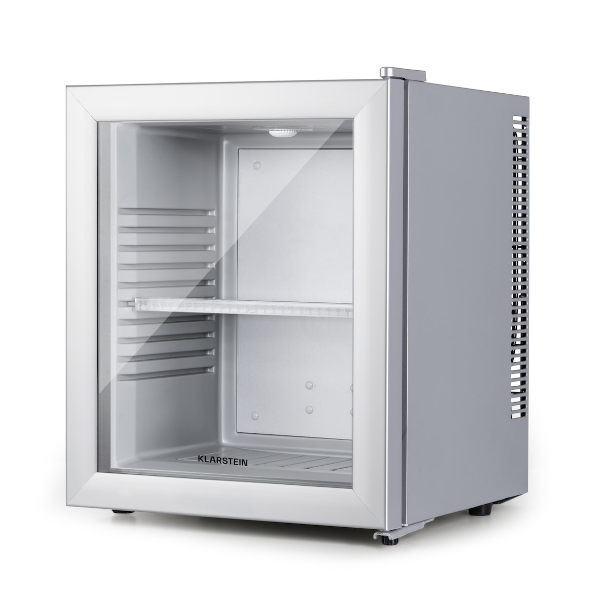 Brooklyn 24 Mini-Kühlschrank Glastür LED Ablage Silber