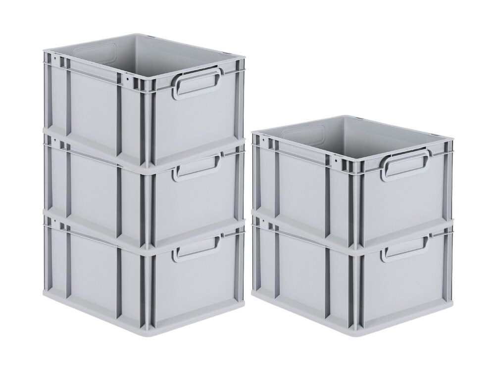PROREGAL 5x Eurobox NextGen Grip | HxBxT 22x30x40cm | 20 Liter | Griffe geschlossen | Glatter Boden | Eurobehälter