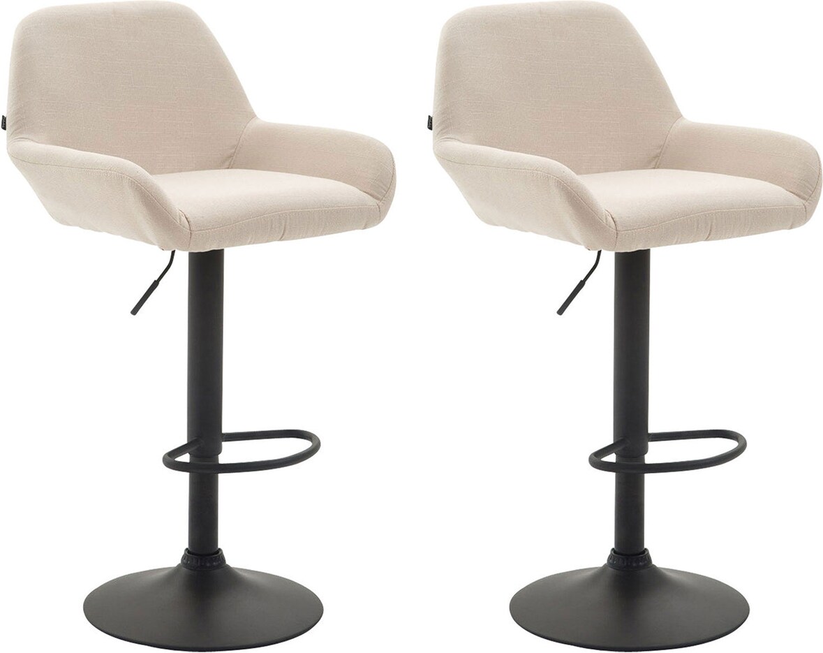 Décoshop26 - Set aus 2 modernen und bequemen Barhockern in cremefarbenem Stoff mit schwarzen Metall-Trompetenbeinen TDB10226