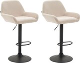 thumbnail of Décoshop26 - Set aus 2 modernen und bequemen Barhockern in cremefarbenem Stoff mit schwarzen Metall-Trompetenbeinen TDB10226
