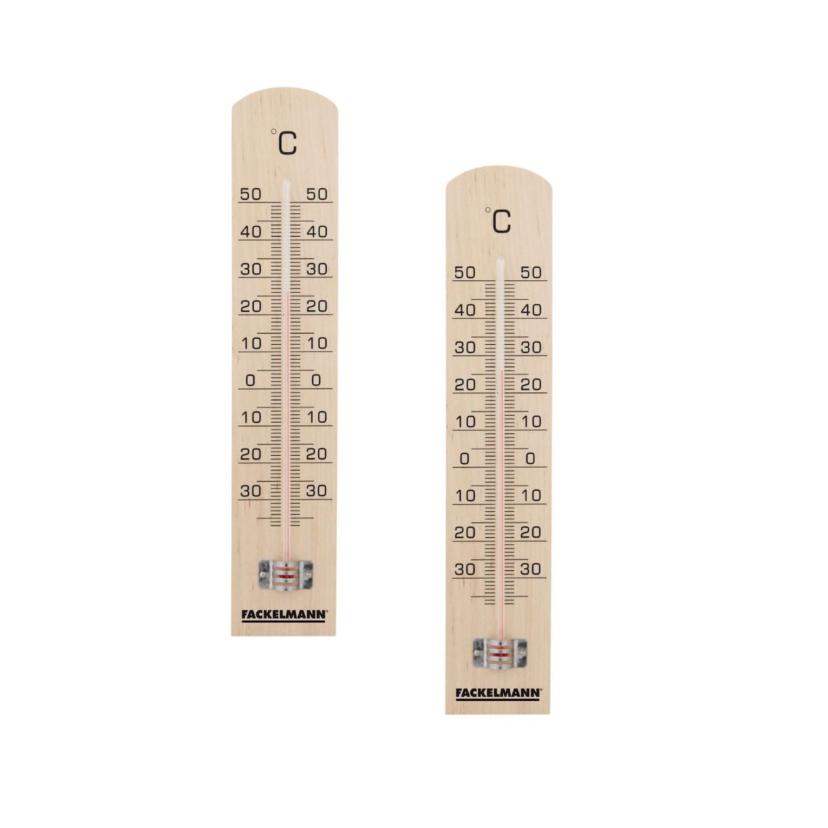 Set van 2 Fackelmann Tecno houten thermometers voor binnen en buiten.