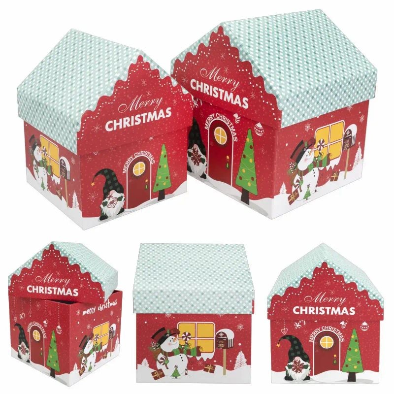 2 Geschenkboxen Weihnachten Häuschen Christmas Wichtel Geschenkverpackung Geschenkkarton