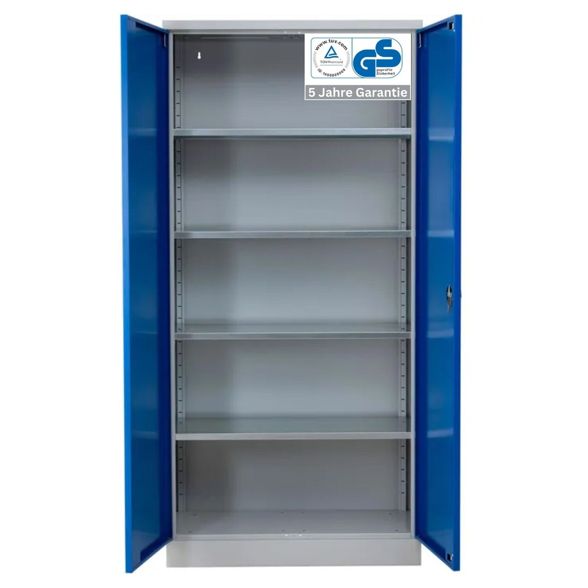 PROREGAL Stahlschrank BEE mit 5 verzinkten Fachböden | HxBxT 195x92x50cm | Grau-Blau | Werkstattschrank Werkzeugschrank Aktenschrank Universalschrank