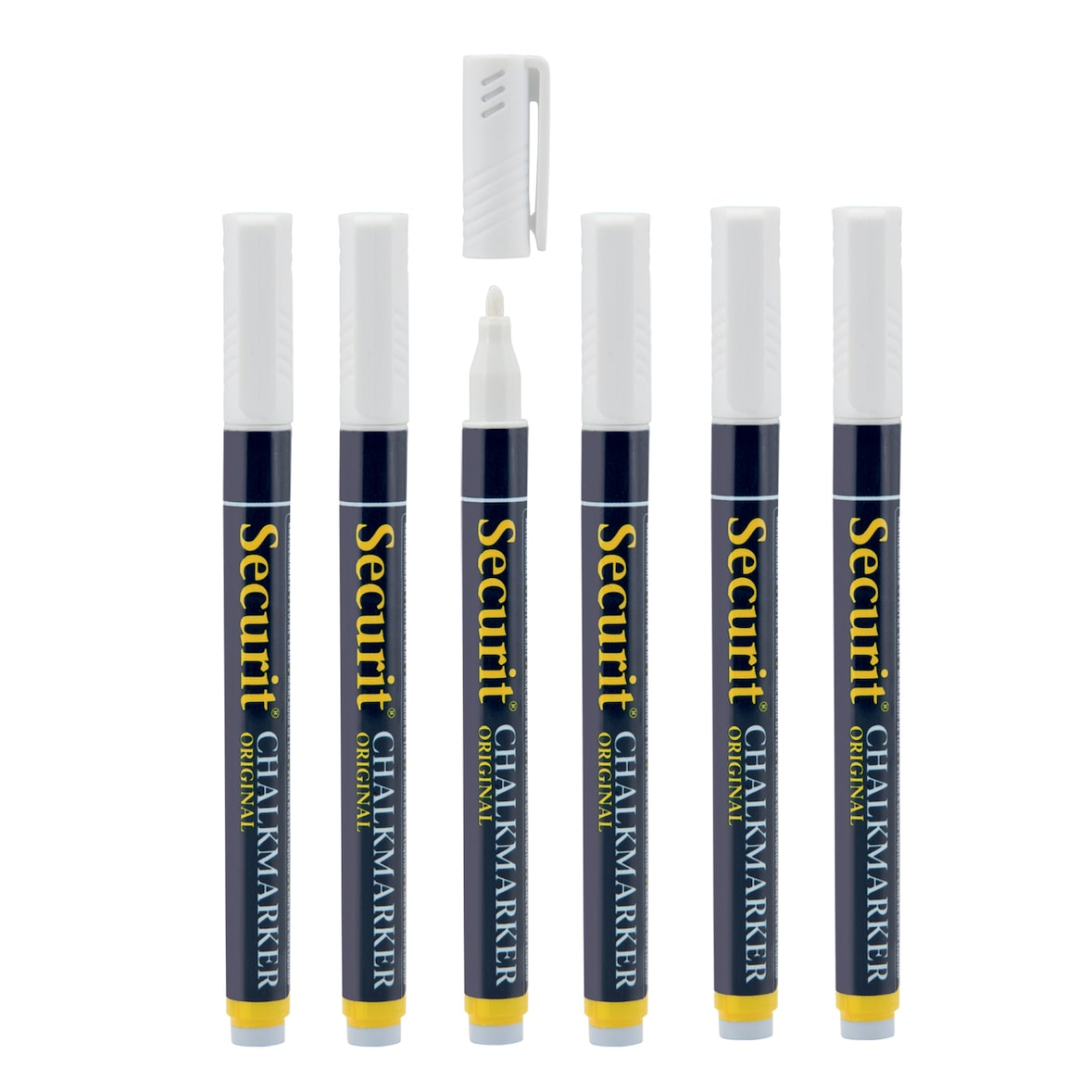 Securit® Pack de 7 rotuladores de tiza líquida - Blanco - Punta redonda 1-2mm